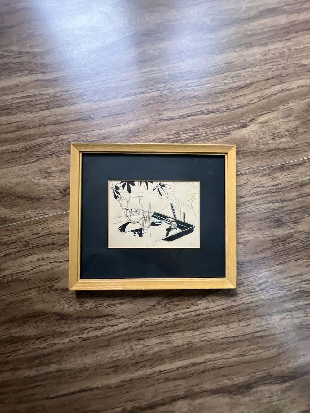 Vintage Framed Black and White Line Art Print 8x10